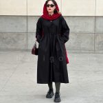 مانتو مشکی بلند حانی گلی مدل ساغر