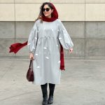 پیراهن پاییزه زمستانه بلند مدل ابری حانی گلی