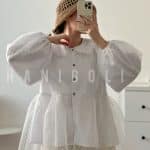 مانتو عروسکی مدل پرنسس (یقه ب ب، توری برجسته، زیره تترون سفید)