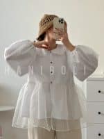 مانتو عروسکی مدل پرنسس (یقه ب ب، توری برجسته، زیره تترون سفید)
