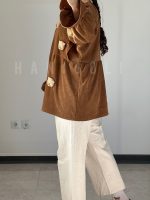 مانتو مخمل کبریتی تدی عسلی (مدل عروسکی با خرس‌های برجسته) - تصویر 5