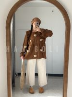 مانتو مخمل کبریتی تدی عسلی (مدل عروسکی با خرس‌های برجسته)