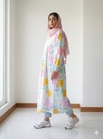 پیراهن نخی گلدار طرح بهار | مانتو پیراهن خنک و راحت | استایل پاستلی (فری سایز) - تصویر 4