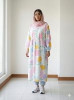 پیراهن نخی گلدار طرح بهار | مانتو پیراهن خنک و راحت | استایل پاستلی (فری سایز) - تصویر 5