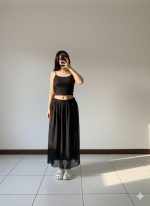 دامن حریر طرح برجسته کلوش مشکی «Noir Flow» | برند اچ جی لوکس - تصویر 2