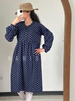 مانتو بلند زنانه کرپ نخ مدل جانان (سرمه ای خالخالی) | حانی گلی - تصویر 5