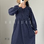 مانتو بلند زنانه کرپ نخ مدل جانان (سرمه ای خالخالی) | حانی گلی