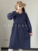 مانتو بلند زنانه کرپ نخ مدل جانان (سرمه ای خالخالی) | حانی گلی