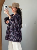 مانتو عروسکی نخی مدل بهار (سرمه‌ای گلدار) قد 75 | کالکشن حانی گلی - تصویر 2
