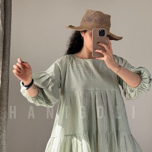 مانتو نخی عروسکی چهارخانه مدل رنگین‌کمان حانی گلی آماده ارسال