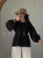 مانتو عروسکی جلو باز مدل "آوین" – کالکشن مشکی یقه ب‌ب حانی‌گلی - تصویر 4