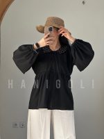 مانتو عروسکی جلو باز مدل "آوین" – کالکشن مشکی یقه ب‌ب حانی‌گلی - تصویر 2