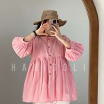 مانتو نخی عروسکی مدل خاتون (صورتی خالخالی) - خنک و ترندی