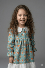پیراهن بچه گانه دخترانه نخی ترک طرح روباهی برند HG Kids - تصویر 2