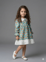 پیراهن بچه گانه دخترانه نخی ترک طرح روباهی برند HG Kids