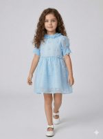 پیراهن عروسکی بچه گانه دخترانه حریر مدل رویای آبی (برند HG Kids)
