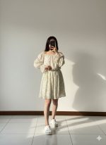 پیراهن کوتاه عروسکی حریر مدل دالیا (برند HG LUX) - آستین بلند کش‌دوزی - تصویر 4