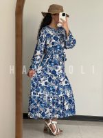 پیراهن بلند مجلسی گلدار آبی ویکتوریایی | برند اچ جی لوکس (HG Lux) - تصویر 4