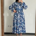پیراهن بلند مجلسی گلدار آبی ویکتوریایی | برند اچ جی لوکس (HG Lux)