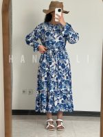 پیراهن بلند مجلسی گلدار آبی ویکتوریایی | برند اچ جی لوکس (HG Lux)