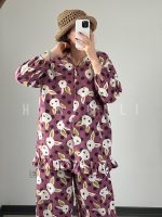 ست لباس خواب طرح خرگوش (بلوز و شلوار) نخ پنبه فری سایز | برند اچ جی لوکس - تصویر 3
