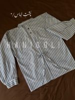 شومیز راه‌راه یقه‌دار لینن حانی گلی (دکمه چوبی، آستین مچ‌دار) - تصویر 5