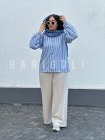 شومیز راه‌راه یقه‌دار لینن حانی گلی (دکمه چوبی، آستین مچ‌دار) - تصویر 6