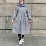 مانتو عروسکی بلند چهارخانه | آستین پفی | جلو بسته | برند حانی گلی
