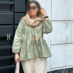 مانتو عروسکی جلو باز بندیلکی کتان سبز | برند حانی گلی