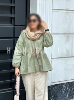 مانتو عروسکی جلو باز بندیلکی کتان سبز | برند حانی گلی