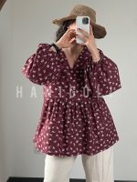 مانتو عروسکی جلو بسته زرشکی گلدار حانی گلی - تصویر 3
