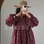 مانتو عروسکی جلو بسته زرشکی گلدار حانی گلی