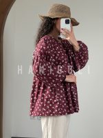 مانتو عروسکی جلو بسته زرشکی گلدار حانی گلی - تصویر 2