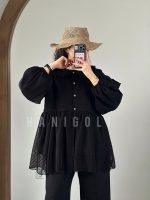 مانتو عروسکی مدل پرنسس مشکی(یقه ب ب، توری برجسته، زیره تترون )