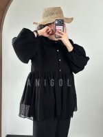 مانتو عروسکی مدل پرنسس مشکی(یقه ب ب، توری برجسته، زیره تترون ) - تصویر 3