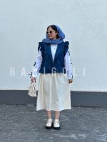 ست شومیز، وست و دامن مدل نیل آبی حانی گلی - خاص، لوکس