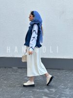 ست شومیز، وست و دامن مدل نیل آبی حانی گلی - خاص، لوکس - تصویر 4